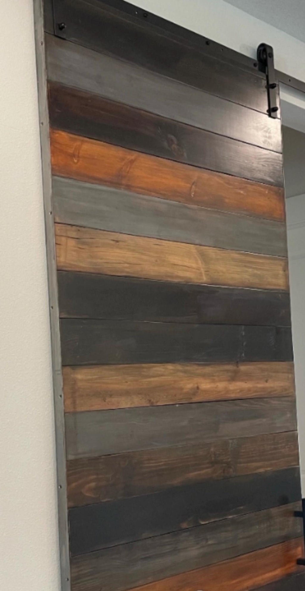 Custom Horizontal Plank Sliding Barn Door, Multi-Stained