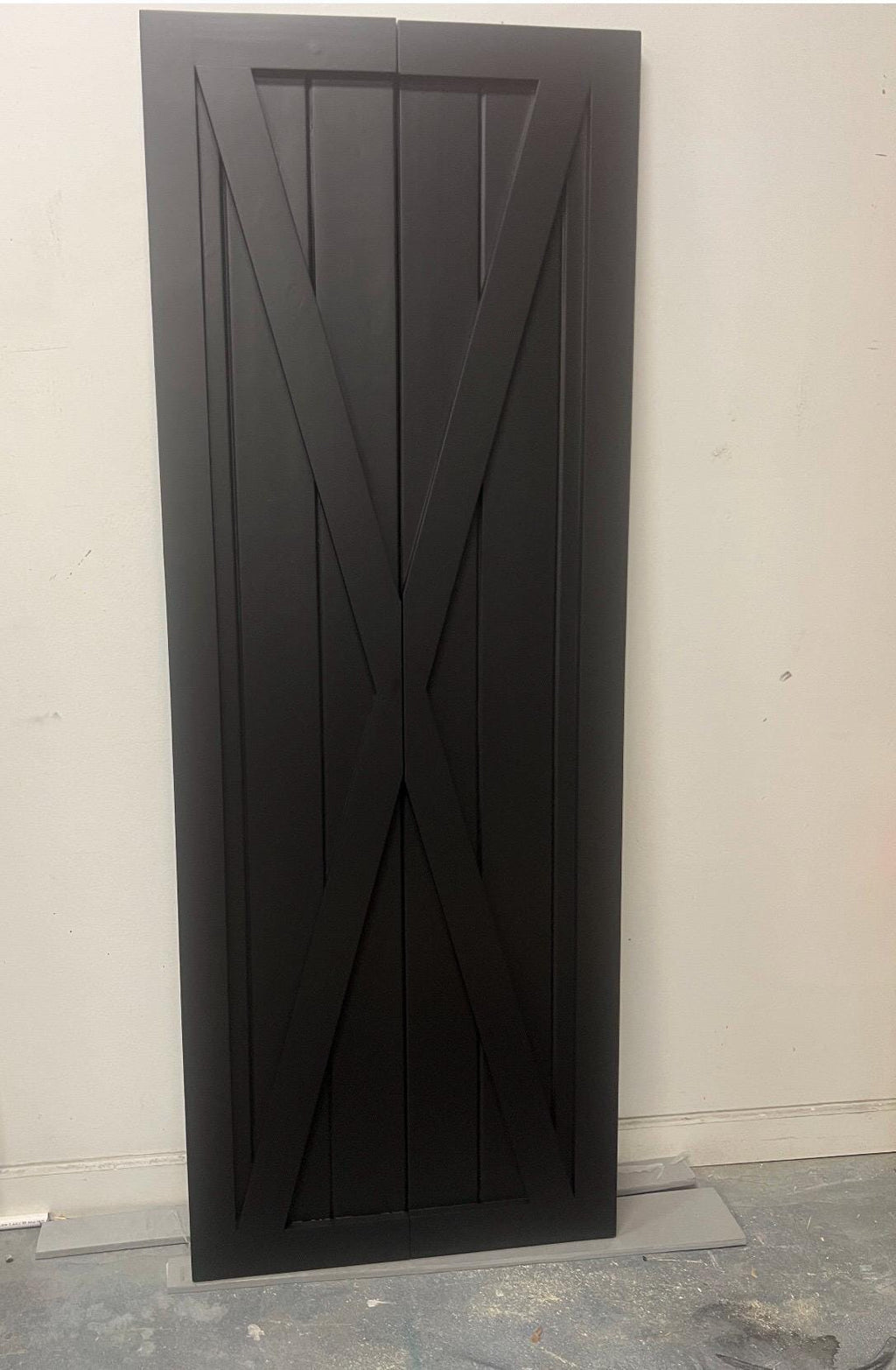 Custom Matte Black Bi-Fold Barn Door, X Design