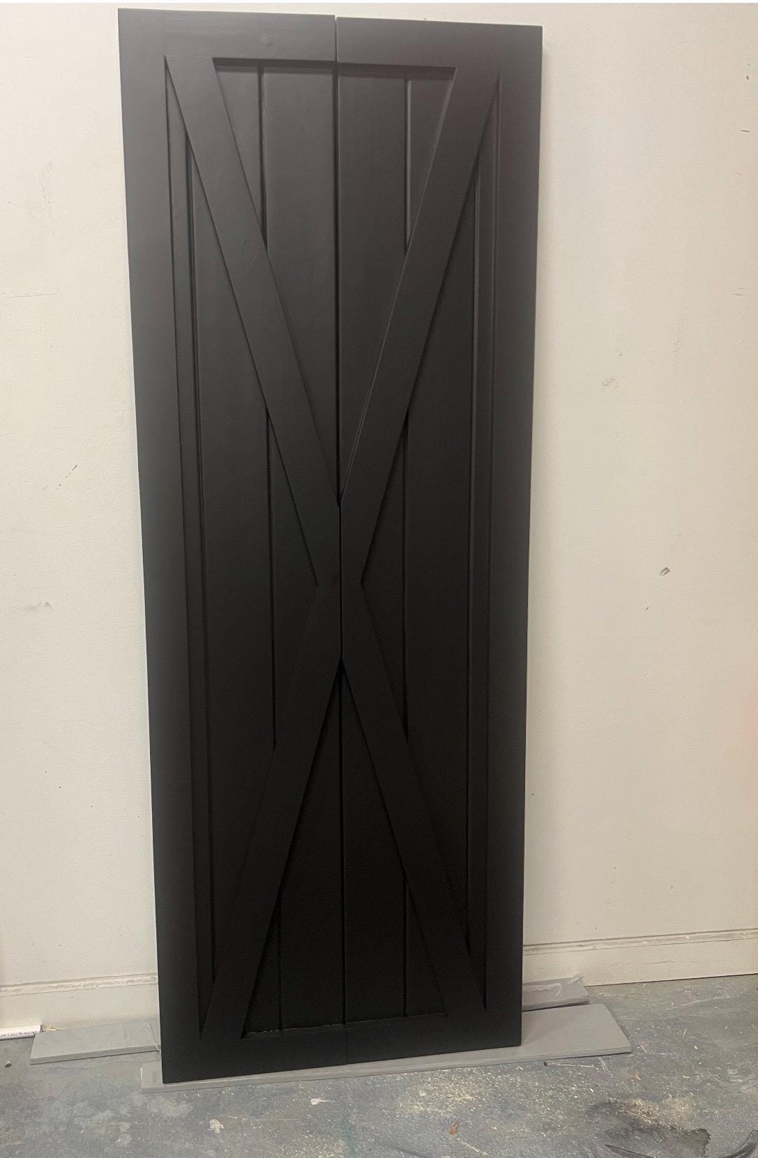Custom Matte Black Bi-Fold Barn Door, X Design