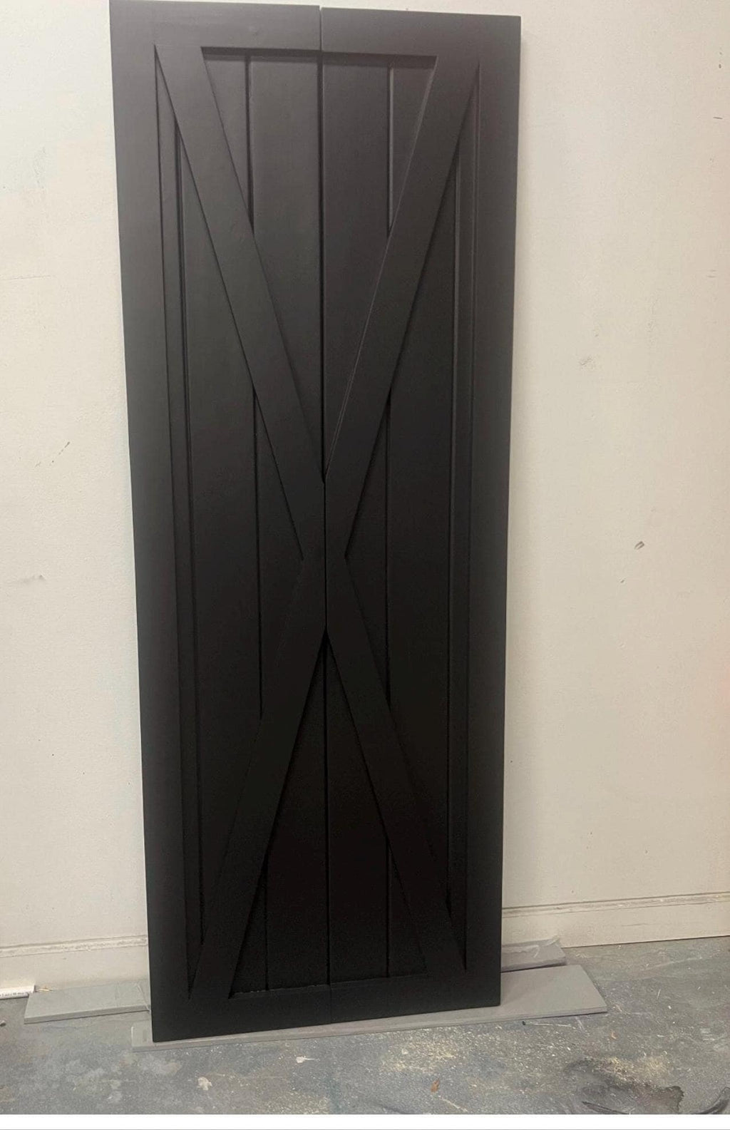 Custom Matte Black Bi-Fold Barn Door, X Design