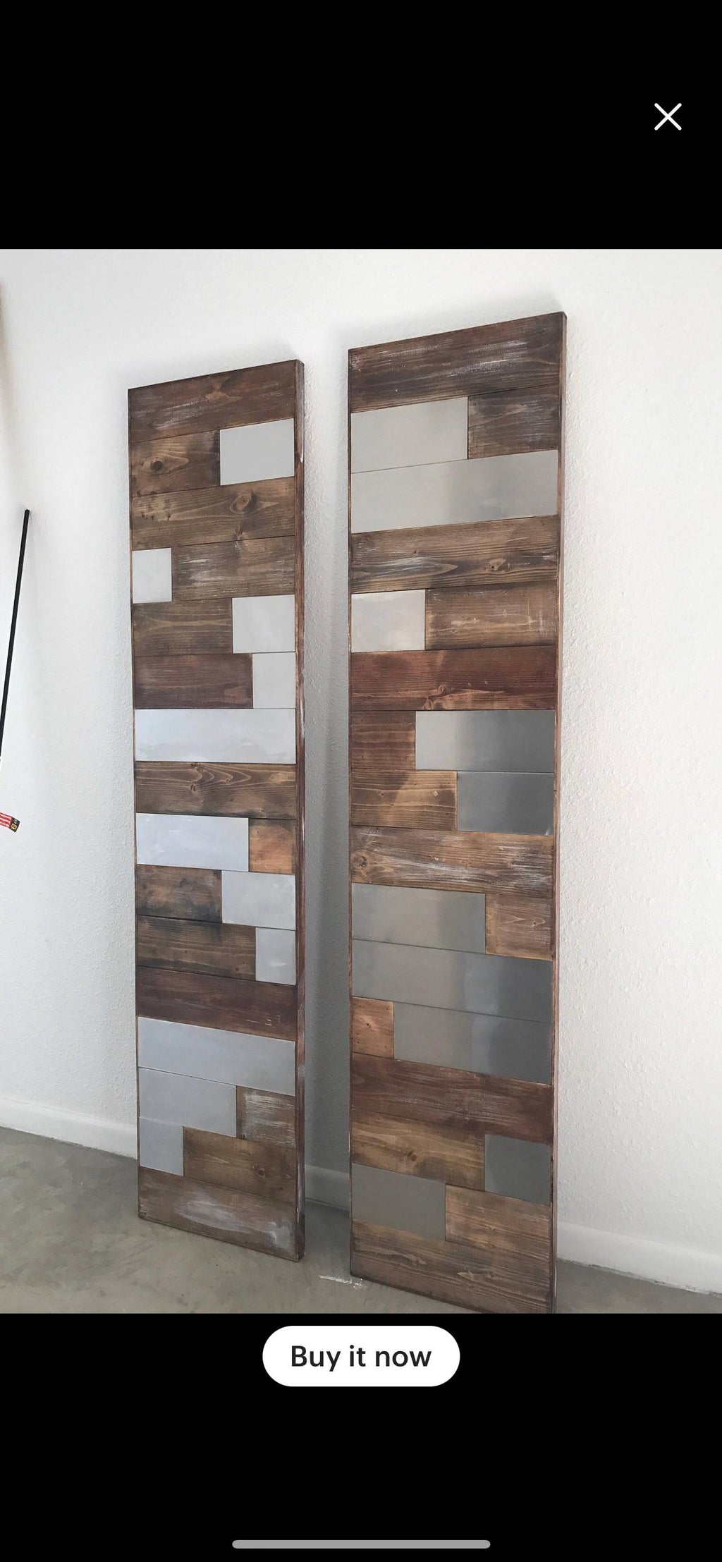 Horizontal Staggered Plank Wood and Metal Barn Door