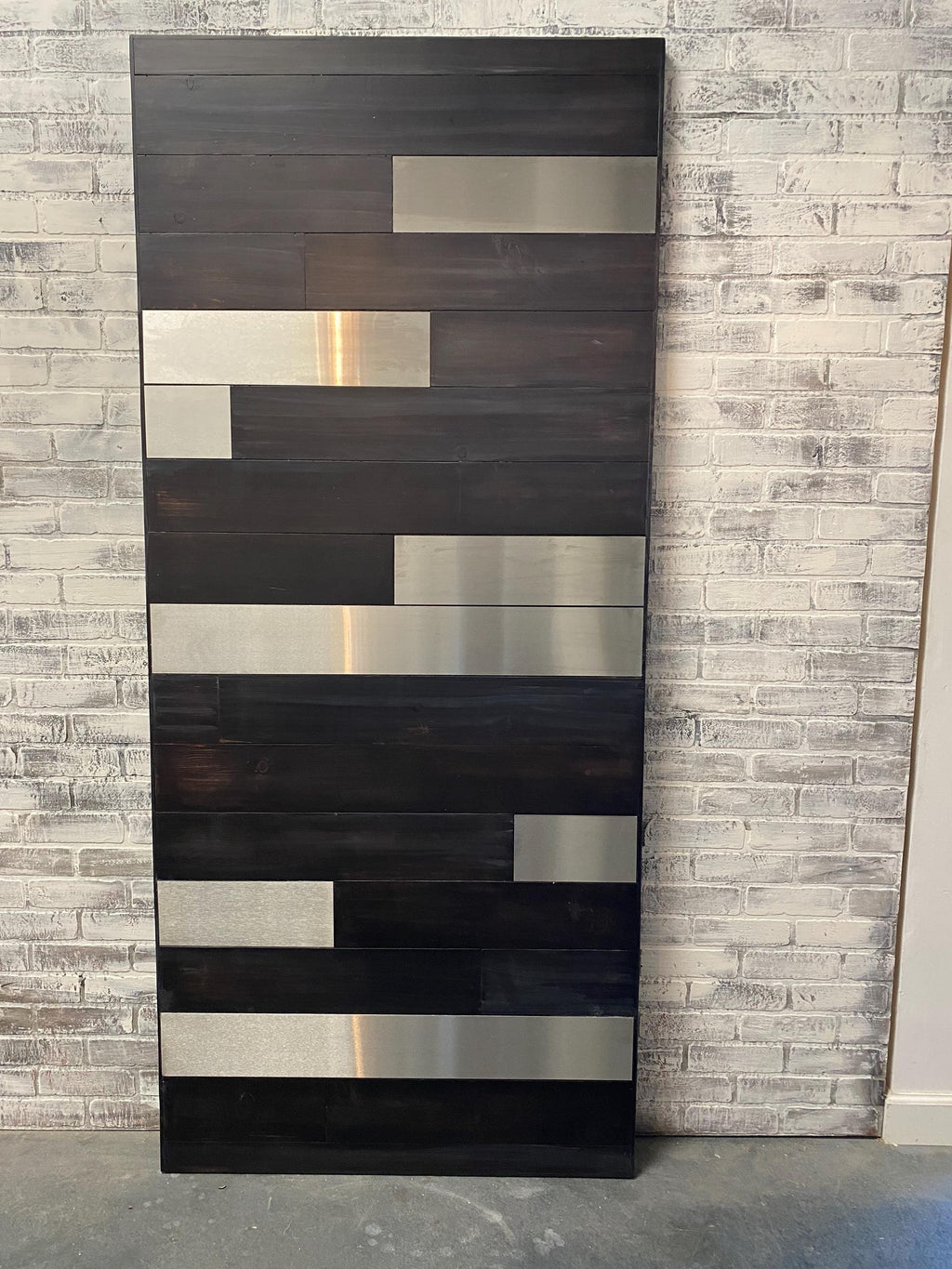 Horizontal Staggered Plank Wood and Metal Barn Door
