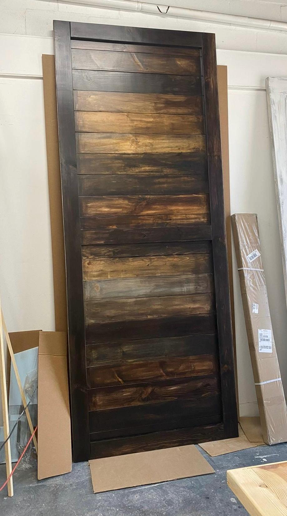 Custom Horizontal Plank Sliding Barn Door, Multi-Stained