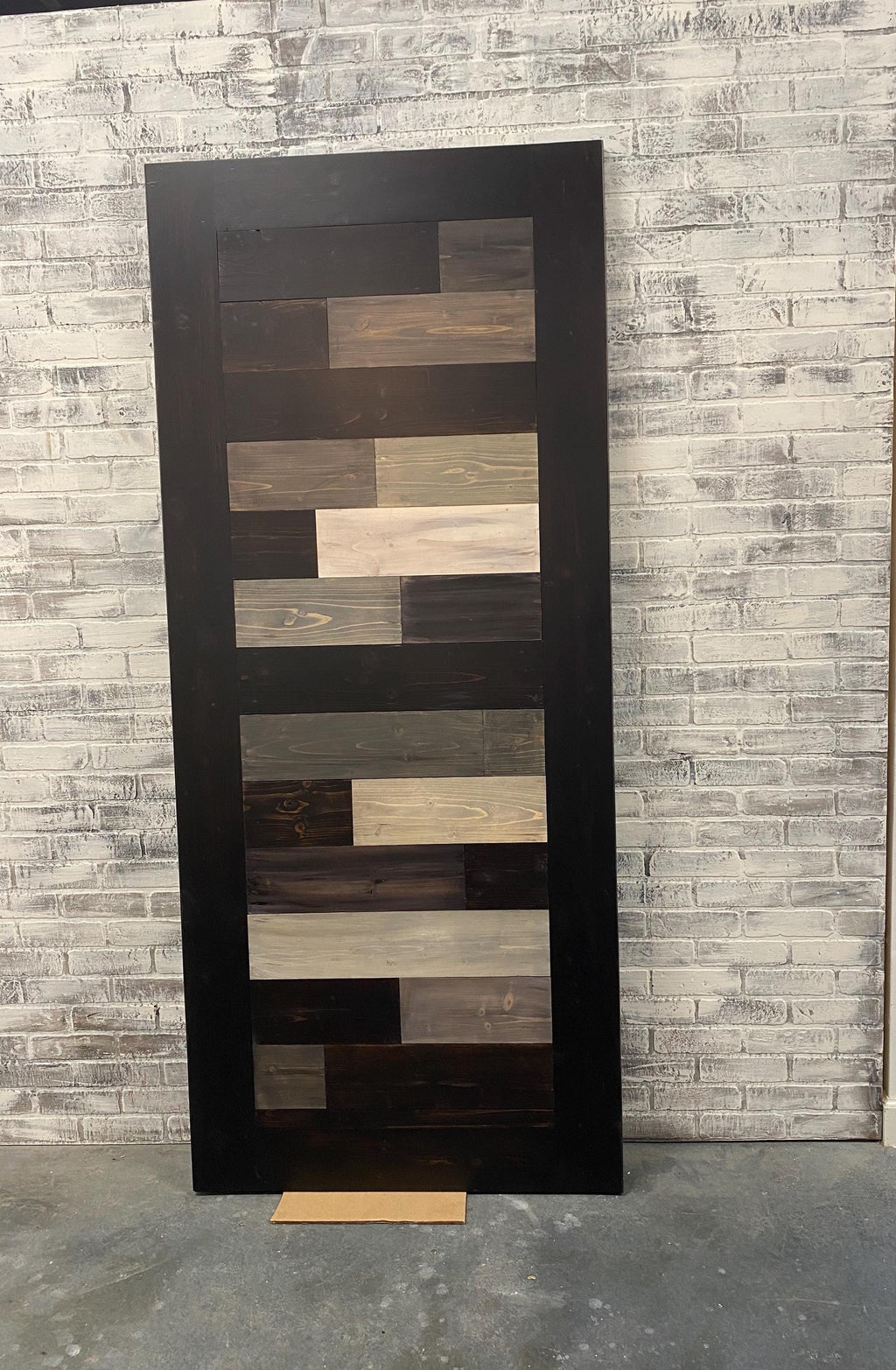 Horizontal Plank Staggered Multi Stain Barn Door