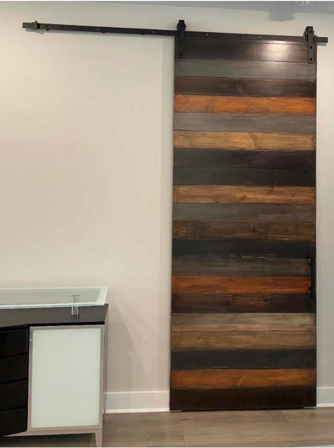 Custom Horizontal Plank Sliding Barn Door, Multi-Stained