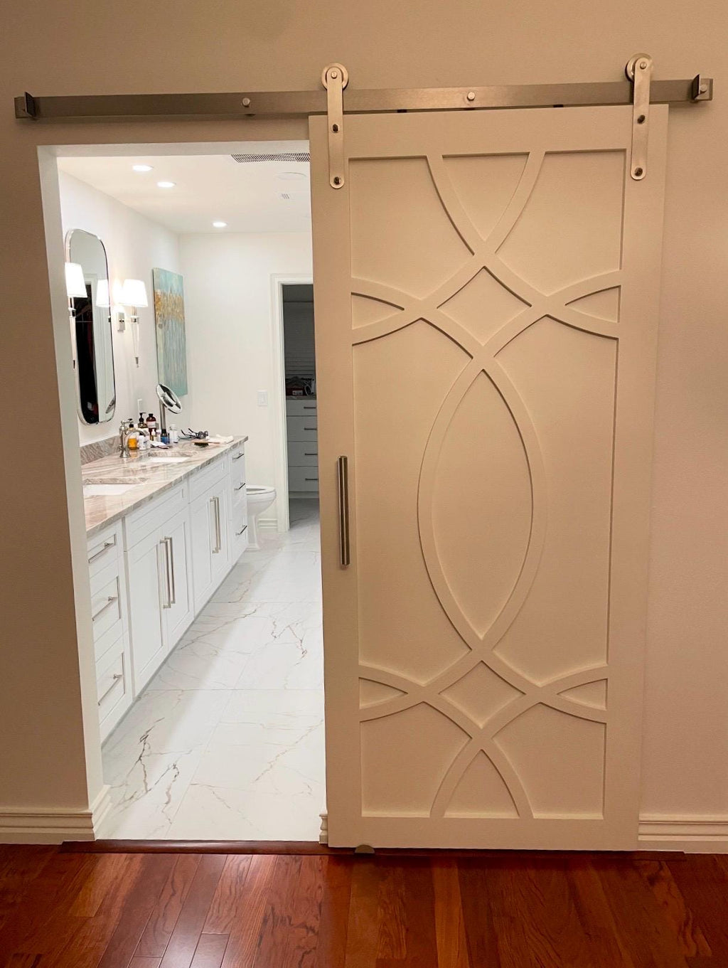 Custom Scroll Sliding Barn Door, Swirl Design Door
