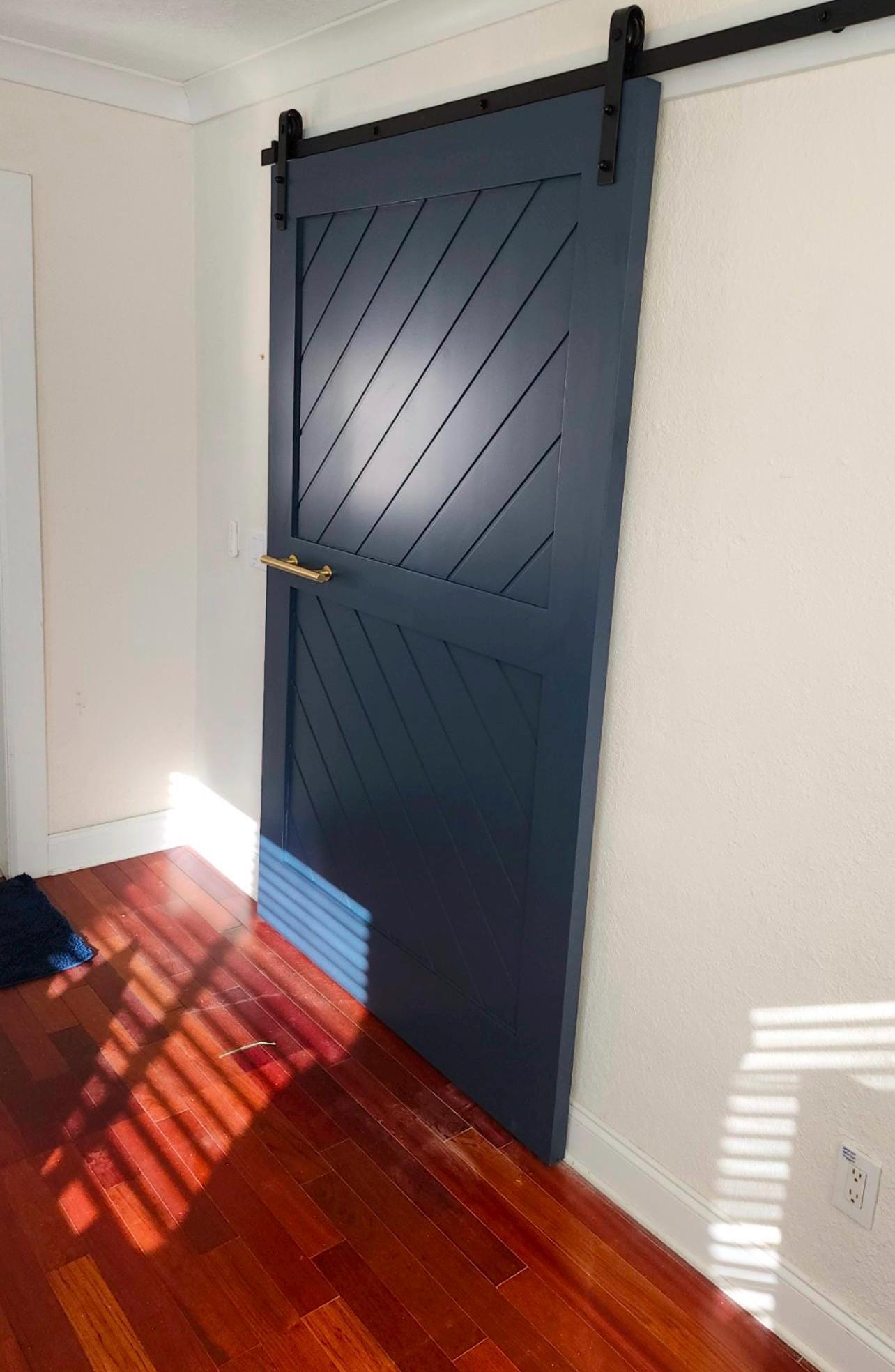 Custom Chevron Panel Barn Door, Modern Painted Wood