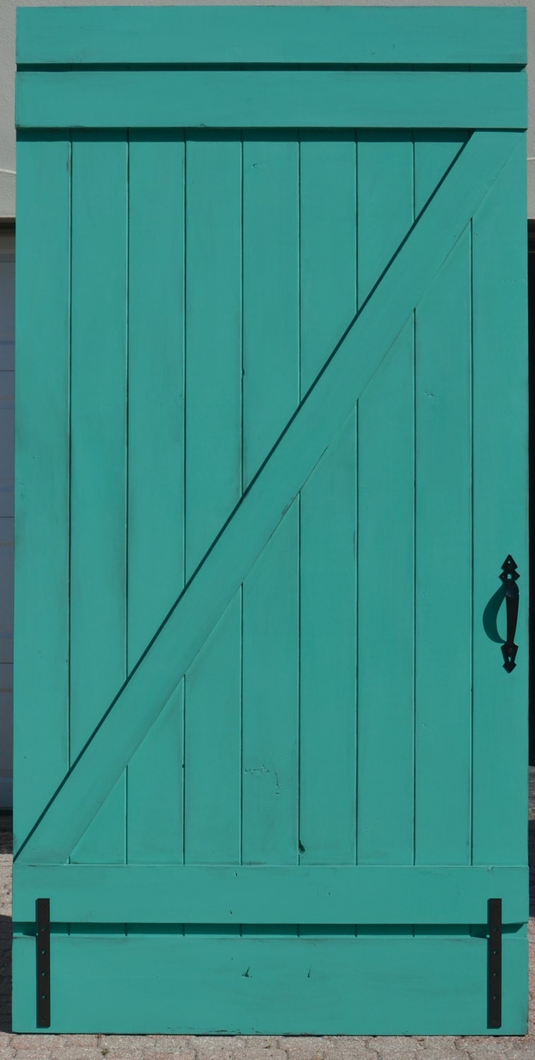 Teal Painted Sliding Barn Door, Vintage Inspired Z Design