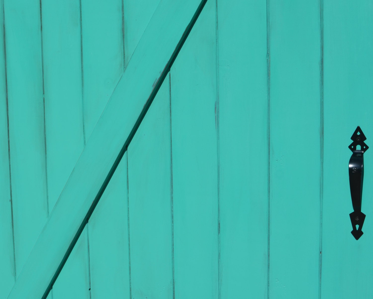 Teal Painted Sliding Barn Door, Vintage Inspired Z Design