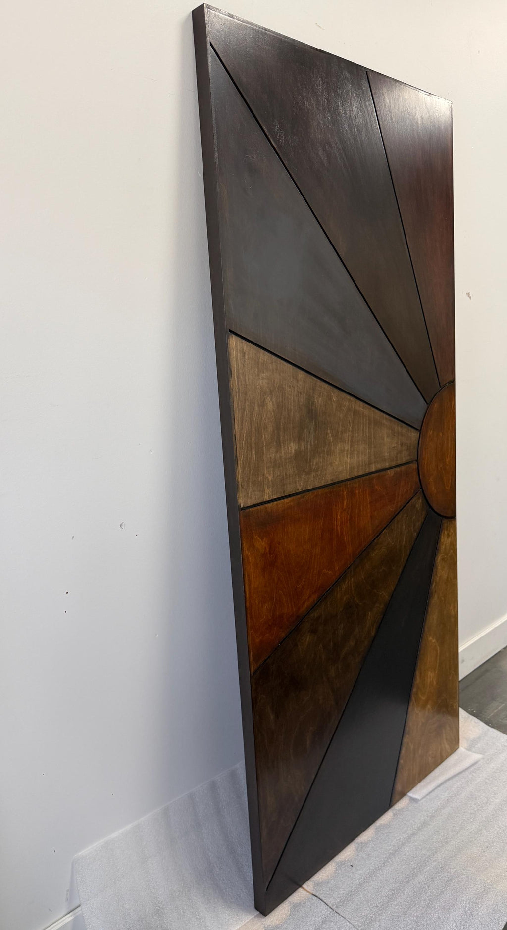 Sunburst Barn Door, Multi-Stain Wood Statement Piece