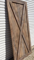 Custom Alder Wood Sliding Barn Door, Full X Design, Weathered Finish