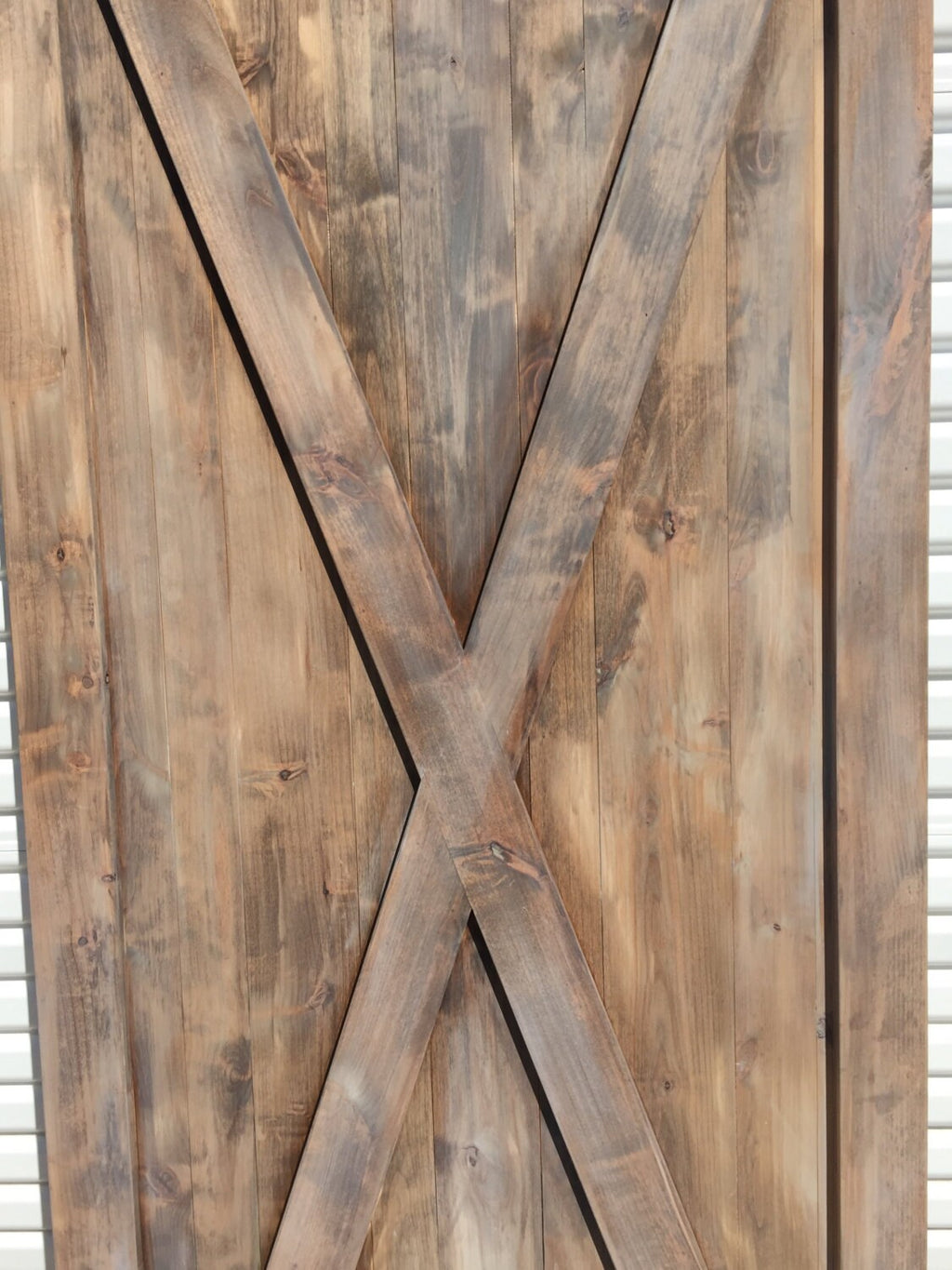 Custom Alder Wood Sliding Barn Door, Full X Design, Weathered Finish