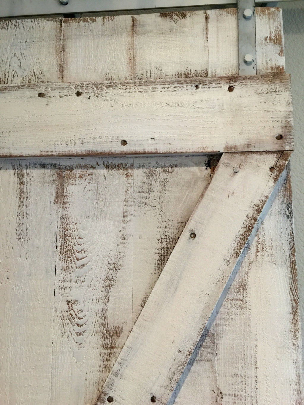 Shabby Chic Z-Design Sliding Barn Door, White Distressed Wood